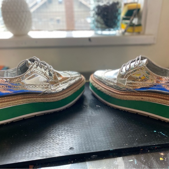 PRADA SS 2011 Silver Leather Brogues Derby Espadrille Creeper Sz 36/US 5.5-6 - Picture 6 of 10